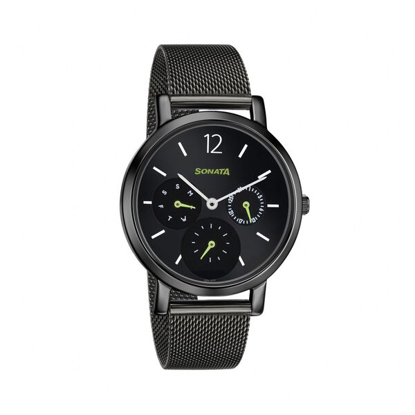 Sonata Multifunctions Black Dial Women Watch With Metal Strap - image number 1