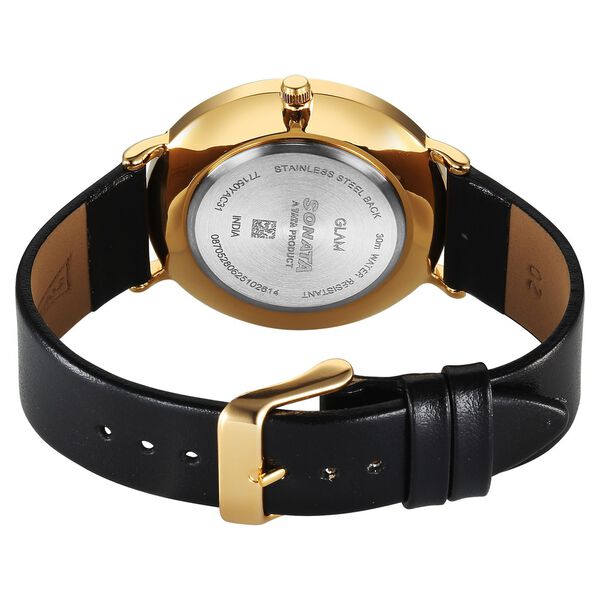 Sonata Traditional Essentials Quartz Analog Black Dial Black Leather Strap Watch For Men - image number 4
