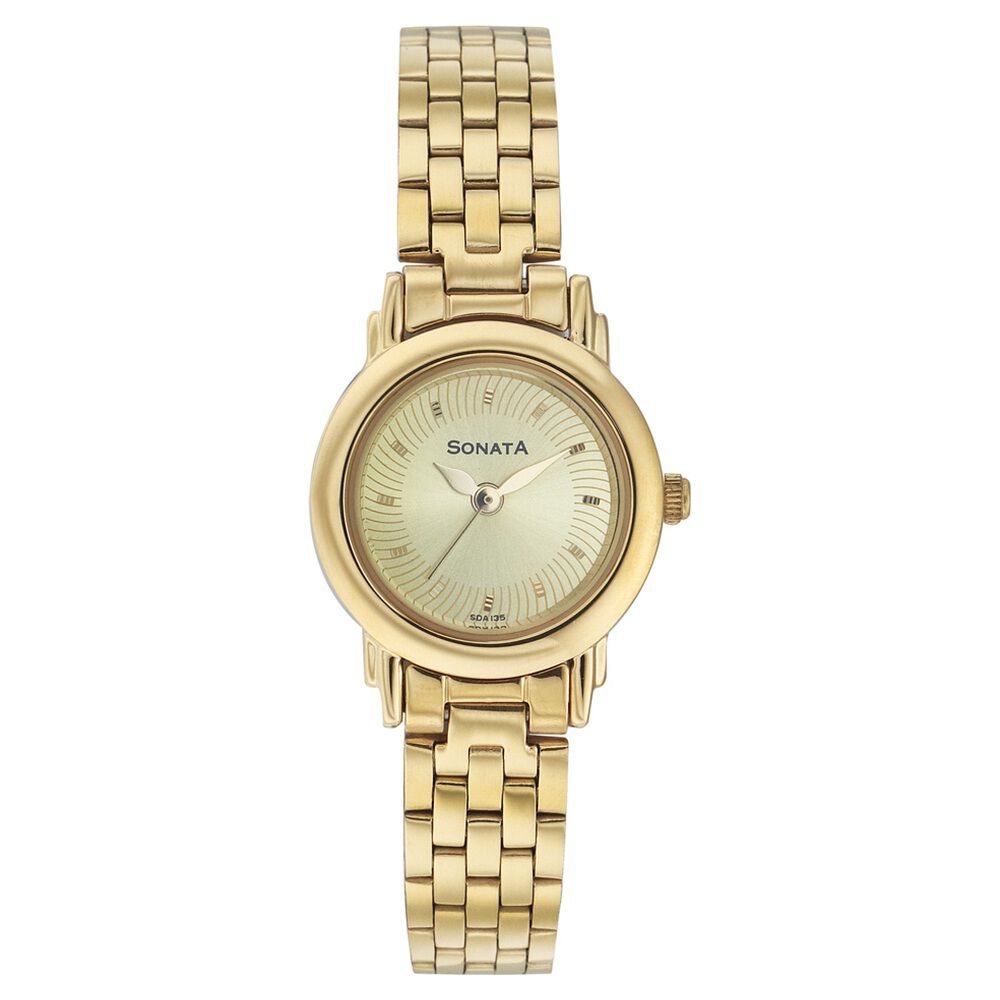 Buy Online Sonata Quartz Analog Champagne Dial Strap Watch for Women nb8955ym01 Sonata