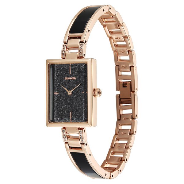 Sonata Aura Quartz Analog Black Dial Two Toned Stainless Steel Strap Watch For Women - image number 1