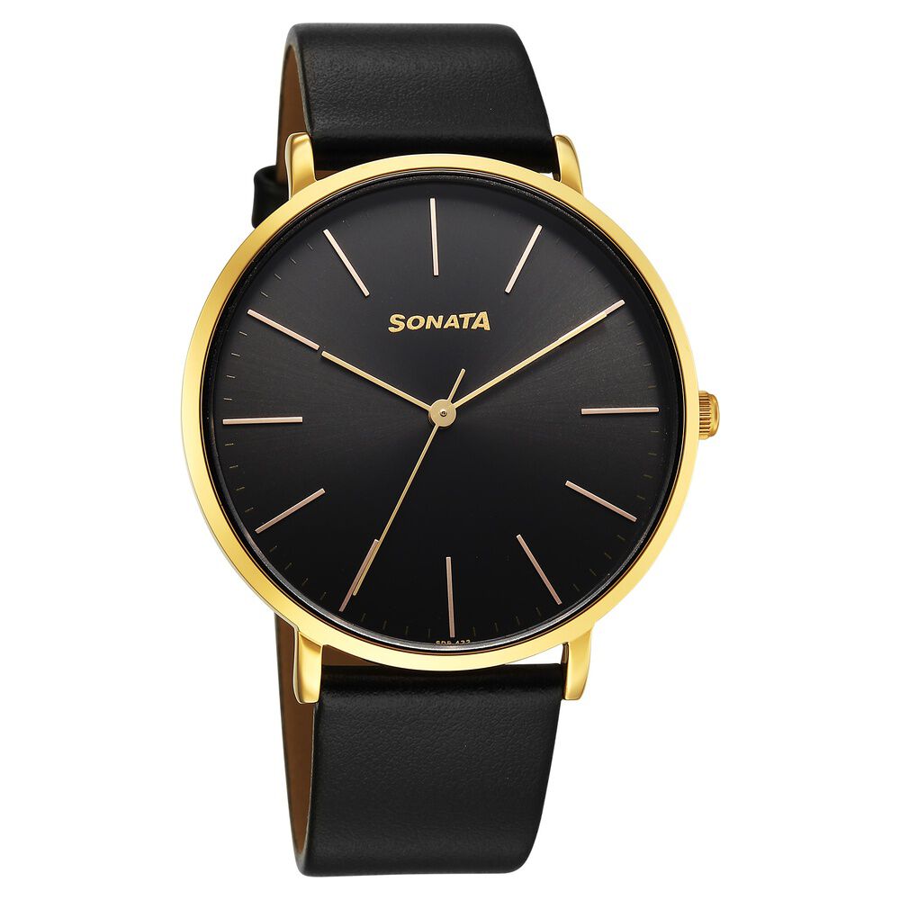Sonata Traditional Essentials Quartz Analog Black Dial Black Leather Strap Watch For Men-picture-30