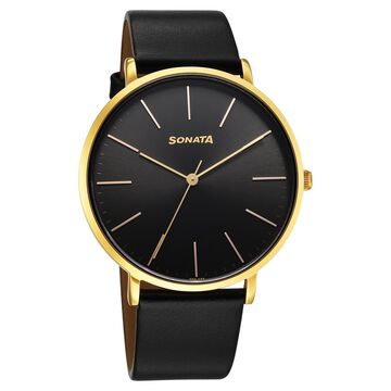 Sonata Traditional Essentials Quartz Analog Black Dial Black Leather Strap Watch For Men