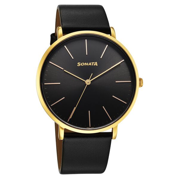 Sonata Traditional Essentials Quartz Analog Black Dial Black Leather Strap Watch For Men - image number 0