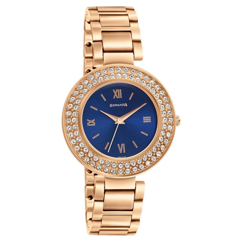 Sonata Quartz Analog Blue Dial Stainless Steel Strap Watch for Women - image number 0