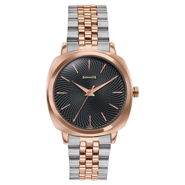Sonata Vector Black Dial Two-Tone Bracelet Watch for Men - image number 1