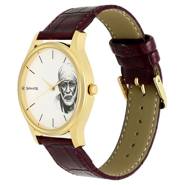 Sonata Quartz Analog White Dial Leather Strap Watch for Men - image number 2