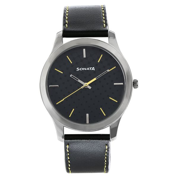 Sonata Quartz Analog Black Dial Leather Strap Watch for Men - image number 1