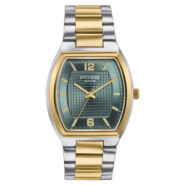 Poze By Sonata Quartz Analog Green Dial Two Toned Metal Strap Watch For Men - image number 1