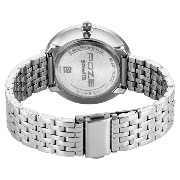 Poze By Sonata Quartz Analog Green Dial Silver Metal Strap Watch For Men - image number 6