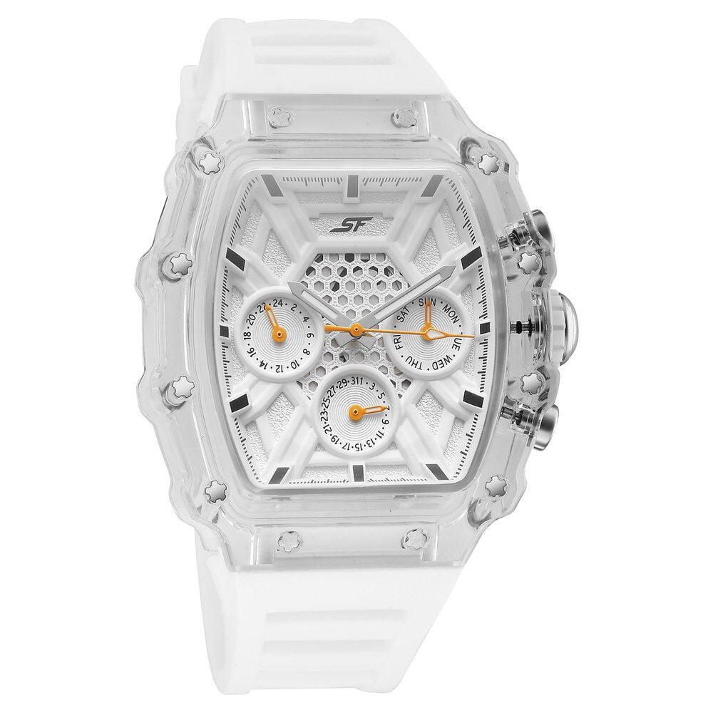 SF Maiden Voyage Sport Watch White Dial And Strap Tonneau Shaped Case with Multifunction movement