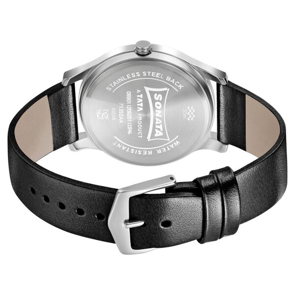 Sonata Quartz Analog Silver Dial Leather Strap Watch for Men - image number 3