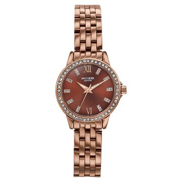 Sonata Poze Quartz Analog Brown Dial Brown Metal Strap Watch For Women