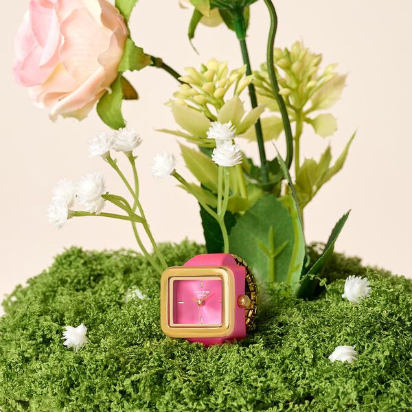 Ring Watch By Sonata Quartz Analog Pink Dial Golden Metal Strap Watch For Women - image number 0