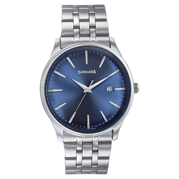 Sonata Wedding Edit Quartz Analog with Date Blue Dial Stainless Steel Strap Watch For Men - image number 1