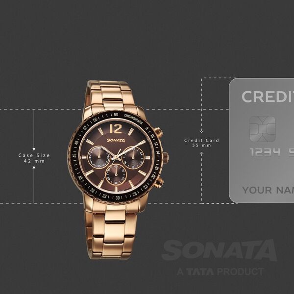 Sonata Chronos Quartz Analog with Date Brown Dial Rose Gold Colour Stainless Steel Strap Watch For Men - image number 3