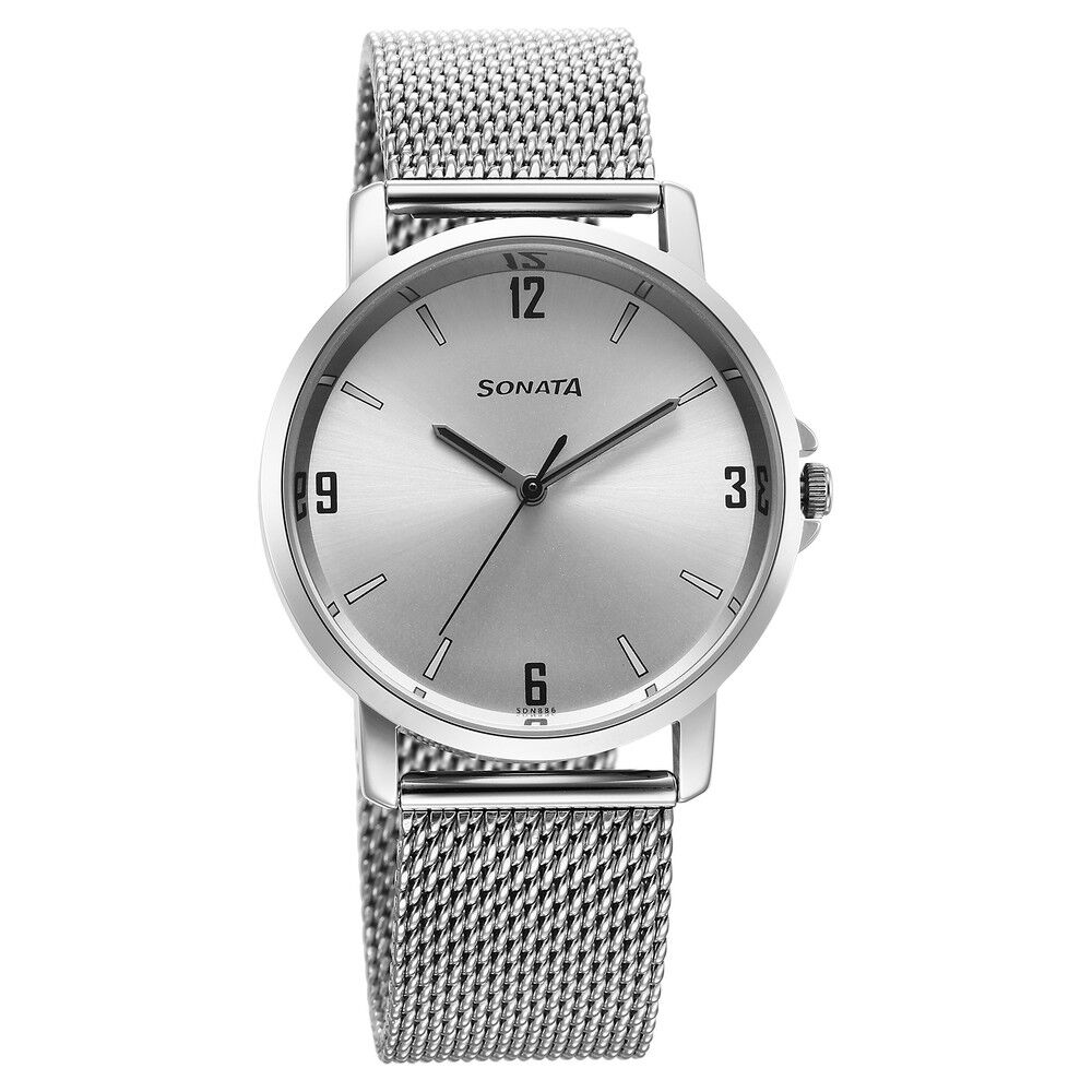 Buy Online Sonata Quartz Analog Silver Dial Watch for Men ns77083sm07 Sonata