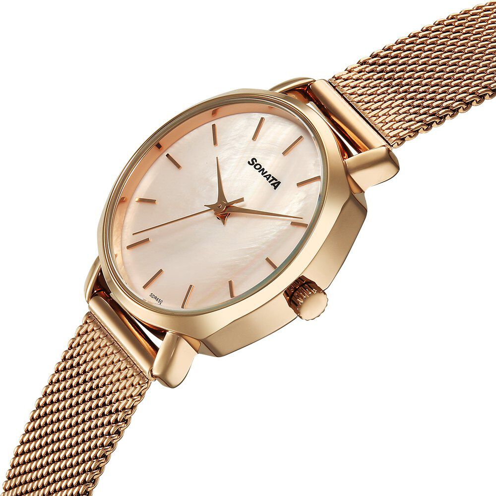 Buy Online Sonata Eternia Quartz Analog Pink Dial Metal Strap