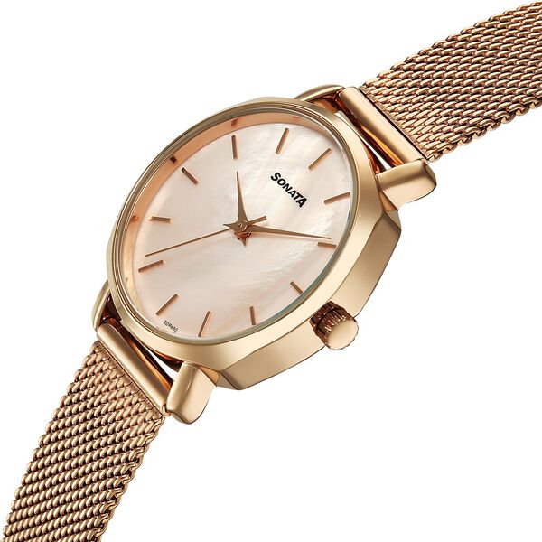 Sonata Eternia Quartz Analog Pink Dial Metal Strap Watch For Women - image number 2