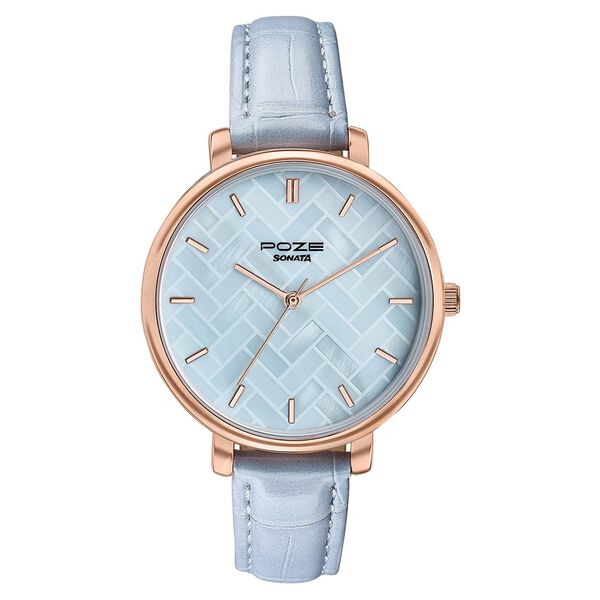 Sonata Poze Quartz Analog Blue Dial Blue Colour Leather Strap Watch For Women - image number 2
