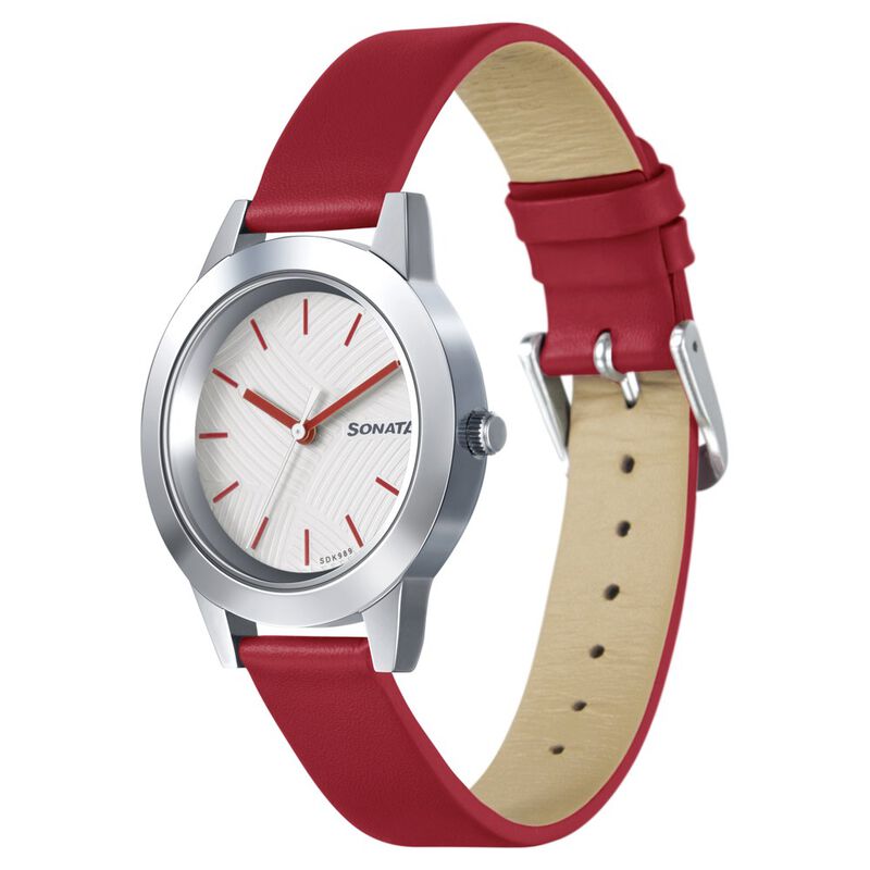 Sonata Splash White Dial Women Watch With Leather Strap - image number 2