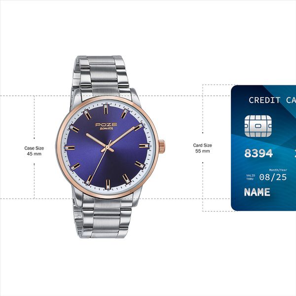 Sonata Poze Quartz Analog Blue Dial Stainless Steel Strap Watch For Men - image number 3