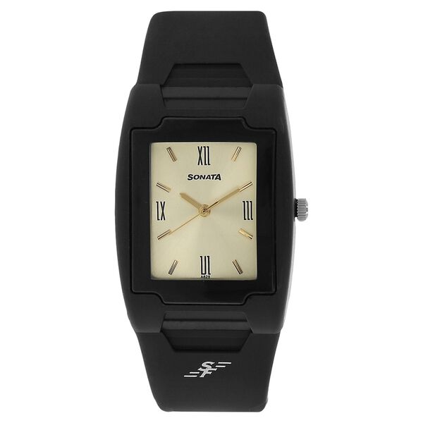 SF Quartz Analog Champagne Dial Plastic Strap Watch for Men - image number 0