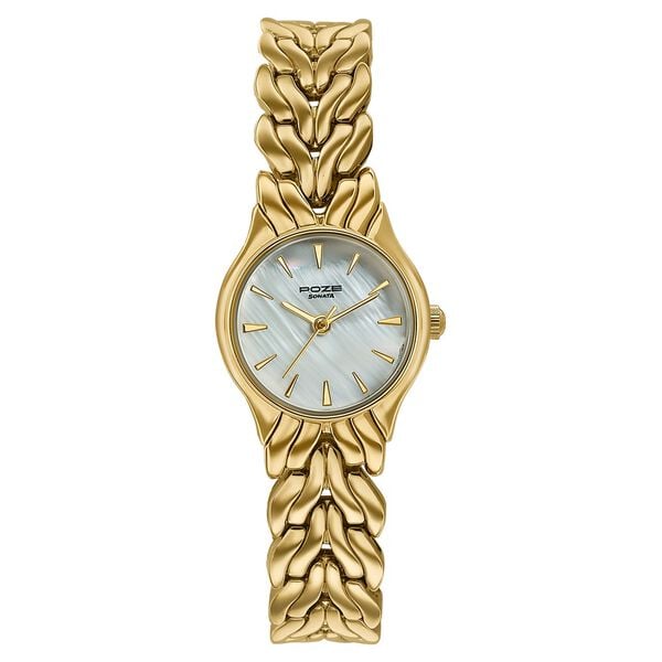 Poze Poze Quartz Analog White Dial Golden Metal Strap Watch For Women - image number 1