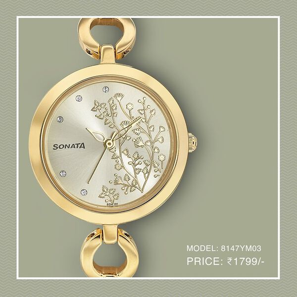 Sonata Wedding Champagne Dial Women Watch With Stainless Steel Strap - image number 1