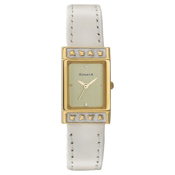 Sonata Quartz Analog Champagne Dial Leather Strap Watch for Women - image number 0