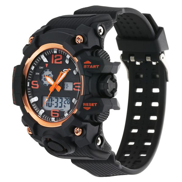 SF Sparq Quartz Digital Analog Digital Black Round Round Shaped Dial Black PU Strap Watch For Men - image number 2