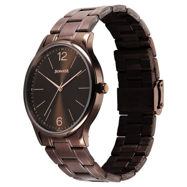 Sonata Aspire Quartz Analog Brown Dial Stainless Steel Strap Watch For Men - image number 1