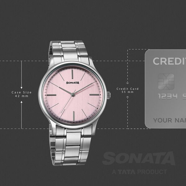 Sonata Aspire Quartz Analog Pink Dial Stainless Steel Strap Watch For Men - image number 3