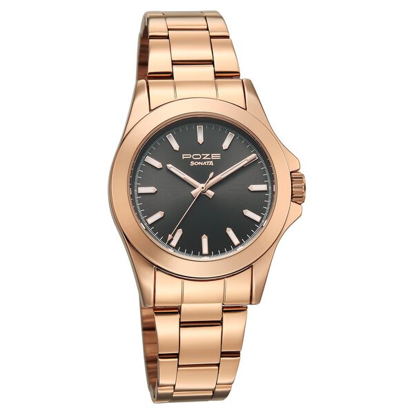 Sonata Poze Quartz Analog Black Dial Rose Gold Stainless Steel Strap Watch For Men - image number 1