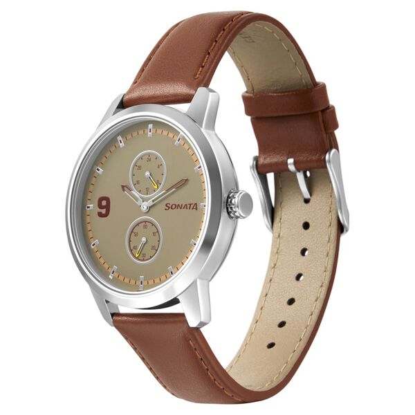 Sonata Quartz Analog Off White Dial Leather Strap Watch for Men - image number 1