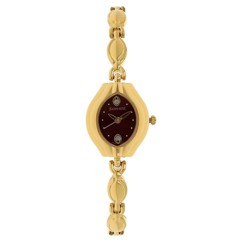 Buy Online Sonata Wedding Maroon Dial Women Watch With Metal Strap nm87009ym03w Sonata