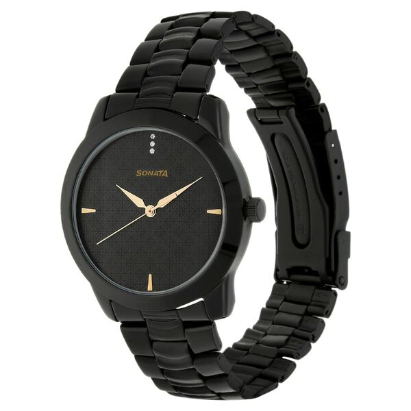 Sonata Quartz Analog Black Dial Metal Strap Watch for Men - image number 1