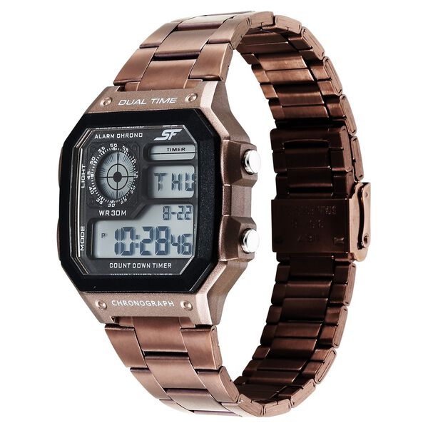 Sonata Hexa Digital Black Dial Brown Color Stainless Steel Strap Watch For Unisex - image number 2
