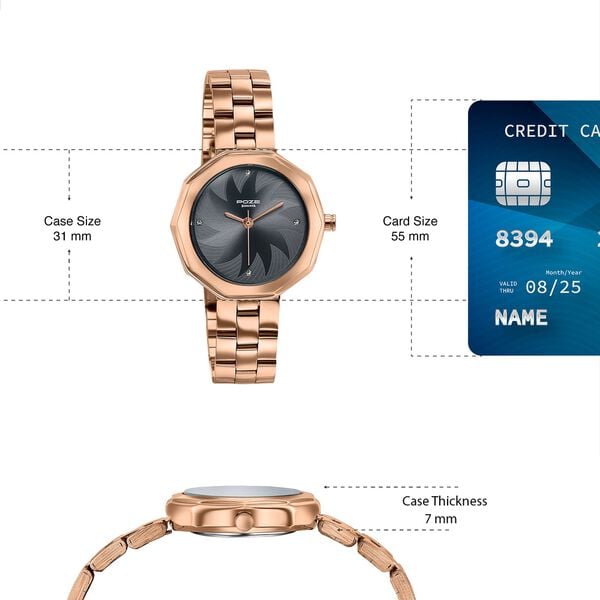 Poze By Sonata Quartz Analog Grey Dial Rose Gold Stainless Steel Strap Watch For Women - image number 3
