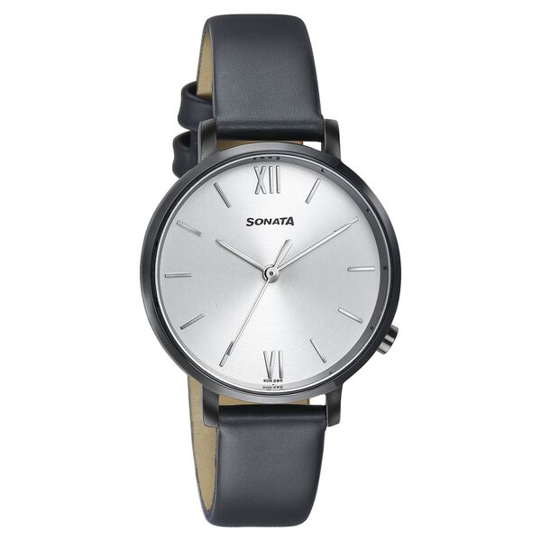 Sonata Elegent Essentials Quartz Analog Silver Dial Leather Strap Watch For Women - image number 1