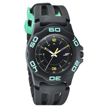 SF Quartz Analog Black Dial PU Strap Watch for Men