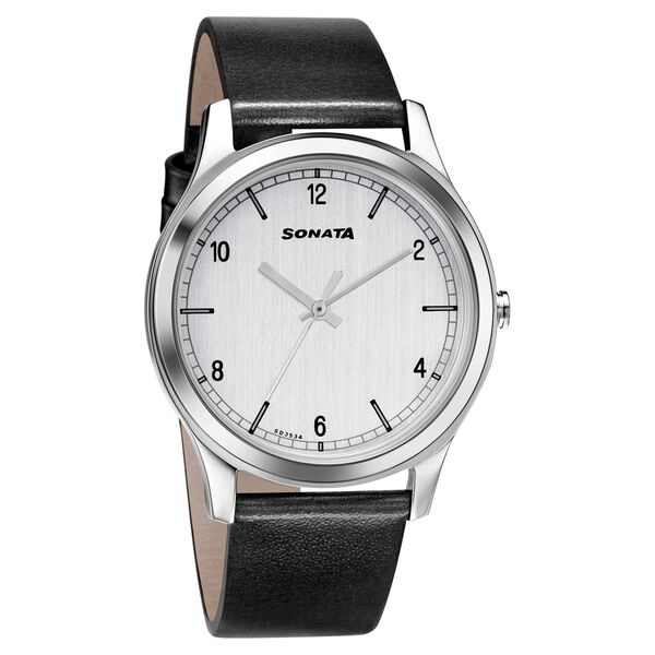 Sonata Quartz Analog Silver Dial Leather Strap Watch for Men - image number 0
