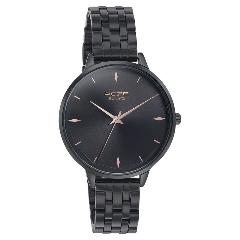 Poze by Sonata Quartz Analog Black Dial Stainless Steel Strap Watch for  Women