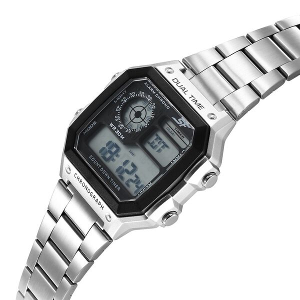 SF Digital Dial Silver Stainless Steel Strap Watch For Unisex - image number 3