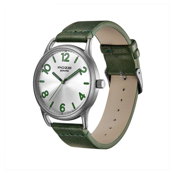 Poze by Sonata Quartz Analog Silver Dial PU Leather Strap Watch for Men - image number 2