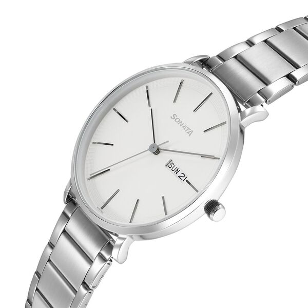 Sonata Ascent Quartz Analog with Day and Date White Dial Stainless Steel Strap Watch For Men - image number 1