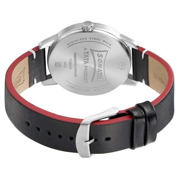 Sonata Quartz Analog Black Dial Leather Strap Watch for Men - image number 3