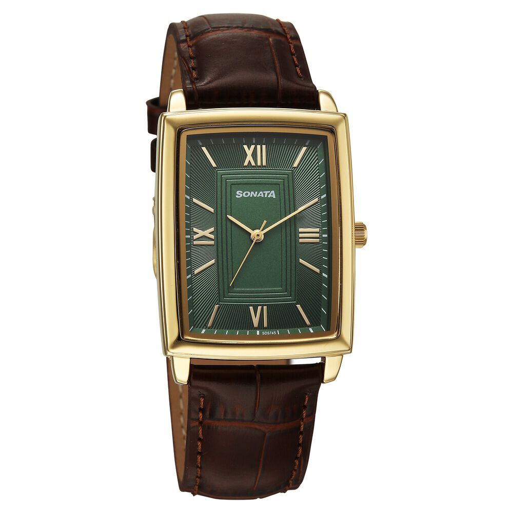 Sonata Festive Quartz Analog Green Dial Leather Strap Watch For Men-picture-12