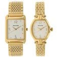Sonata Quartz Analog with Day and Date Golden Dial Stainless Steel Strap Watch for Couple