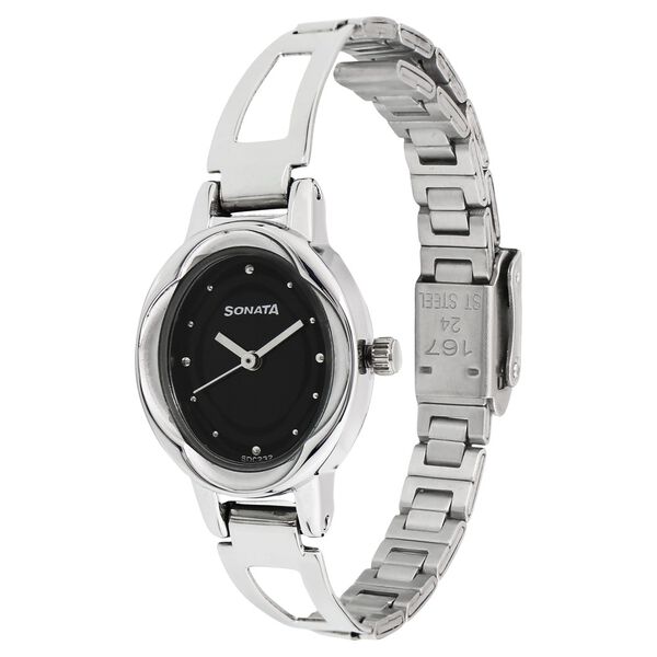 Sonata Quartz Analog Black Dial Stainless Steel Strap Watch for Women - image number 1