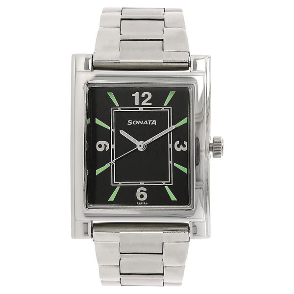Sonata Quartz Analog Black Dial Stainless Steel Strap Watch for Men - image number 0